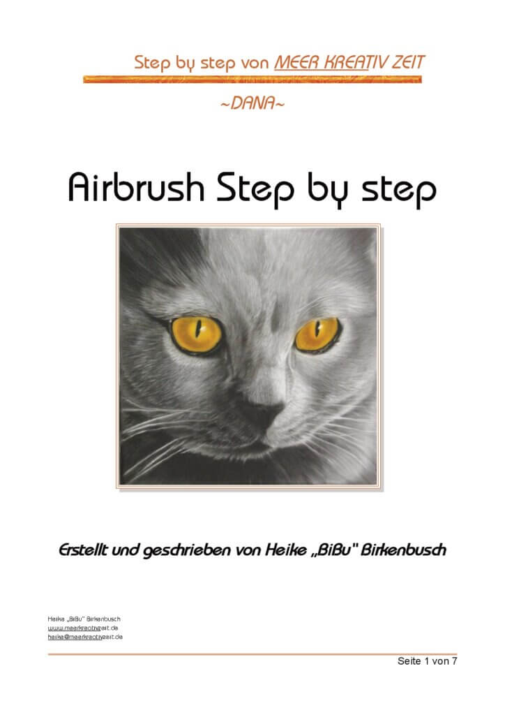 Coverbild von einem Airbrush Step-by-Step einer grauen Katze und Fell auf Leinwand mit Airbrush.